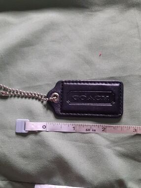Coach Black Leather Bag Tag Keychain with Silver Chain